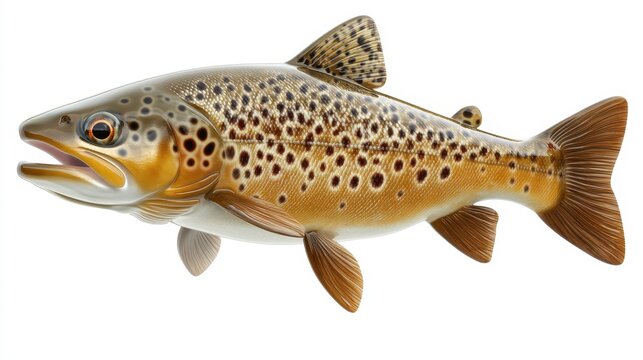 recommend clip art: Brown trout clipart, element, 3D illustration, realistic, isolated on white background