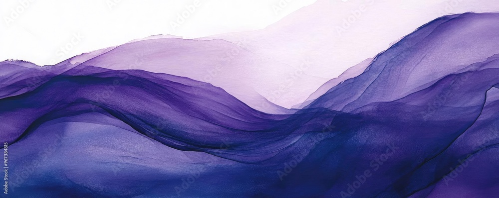 Poster a serene abstract representation of flowing purple waves, creating depth and tranquility. perfect fo