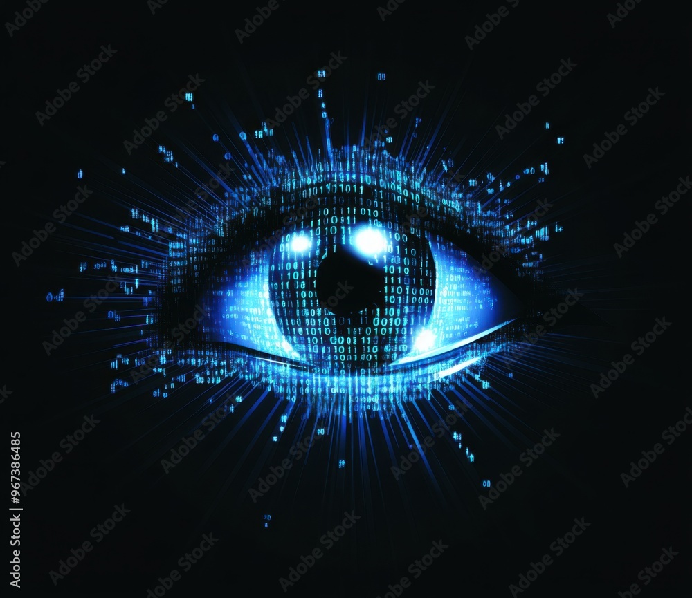 Aufkleber futuristic digital eye concept with blue circuitry patterns and abstract technology theme in illustr