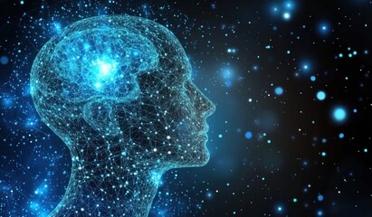 illustration of human head made of digital network connections representing technology and artificial intelligence themes