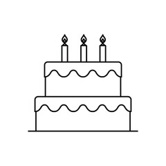 Birthday two tier cake with candles line icon. Party cake festival symbol. Vector illustration.