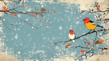 Charming little birds amidst a whimsical winter wonderland