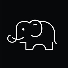 Simple and minimal elephant line art logo illustration. Modern vector line icon isolated on black background.