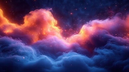 Fototapeta premium surreal digital landscape with swirling neon smoke tendrils against a cosmic backdrop holographic particles dance through the vibrant hues creating an otherworldly atmosphere