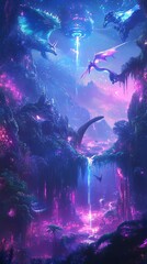 Fototapeta premium A breathtaking panoramic view of mythical creatures