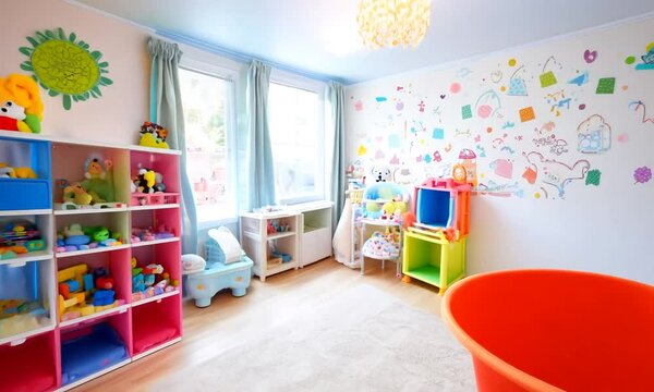 Homely, cute little children's room, full of toys, colorful atmosphere. interior. Generative AI