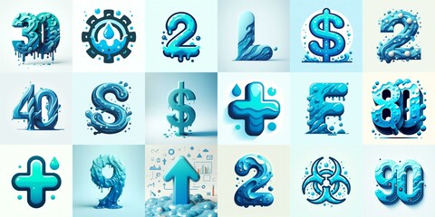 Azure Lettering Typeface. AI generated illustration