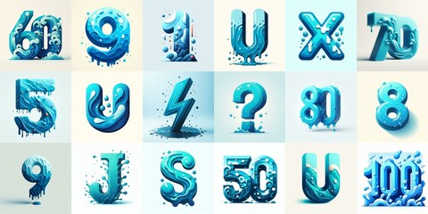 Azure Lettering Typeface. AI generated illustration