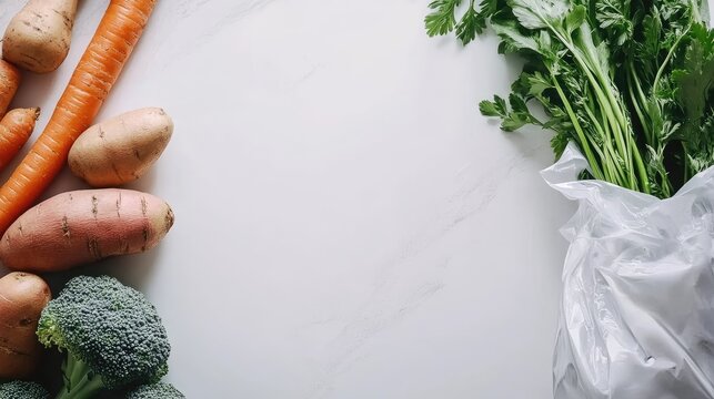 Plastic bags contain frozen broccoli florets, carrots, green beans, and vegetable peels, ideal for dinner preparation or meal prepping for events