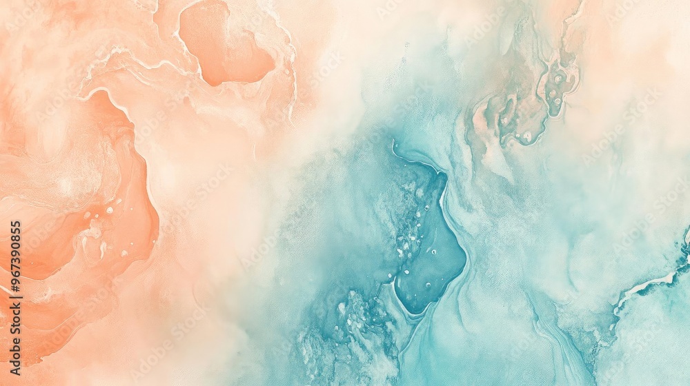 Poster a serene abstract background featuring soft peach and teal hues, blending seamlessly for a calming v
