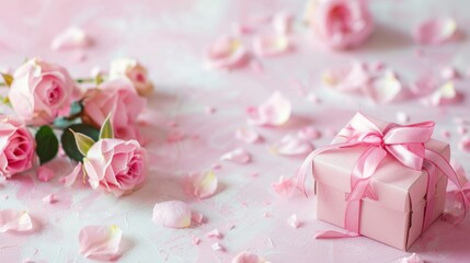 Birthday gift box on pink background