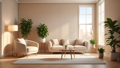 Photo modern style interior room 3d illustration Interior,Kitchen,Washrooms frame living room with colorful white sofa,led with blank frame