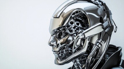 Minimal chrome engine brain concept for magazine design.