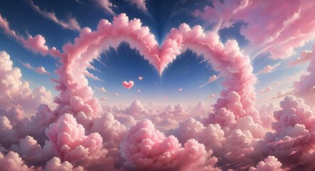 Fototapeta premium A beautiful heart made of soft pink clouds floating in the sky