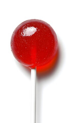 Red lollipop on stick isolated on white background