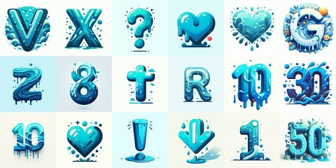 Azure Lettering Typeface. AI generated illustration