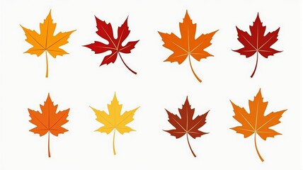 Fototapeta premium Colorful Autumn Maple Leaves Illustration in Various Shades - Perfect for Fall and Seasonal Design Projects