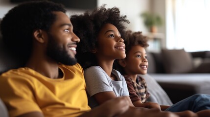 Family enjoying a cozy movie night at home with smiles on their faces and laughter in the air during a relaxing evening