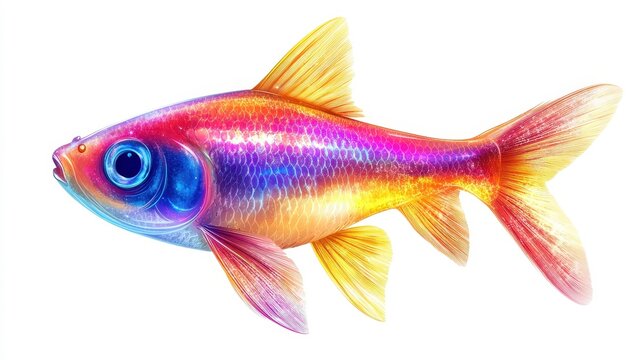 recommend clip art: Neon tetra clipart, element, 3D illustration, realistic, isolated on white background