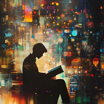 A silhouette of a reader lost in a modern novel