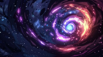 Obraz premium A vibrant depiction of a swirling galaxy, showcasing cosmic colors and celestial elements.