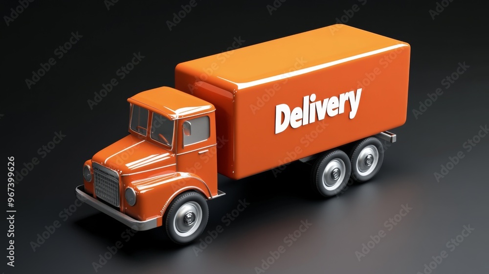 Wall mural A toy-like orange delivery truck, highlighted against a sleek black backdrop, represents efficient transport, modernization, and the essential logistics services in a minimalist style.