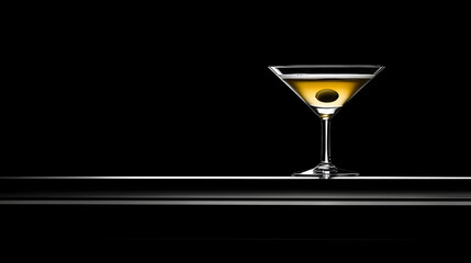 Elegant Image of a Martini Cocktail with a Single Olive on a Sleek Bar Counter