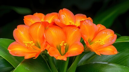 Vibrant Orange Clivia Flowers with Green Leaves