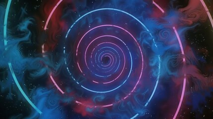 A vibrant, swirling spiral of colorful light and cosmic elements, evoking a sense of depth.