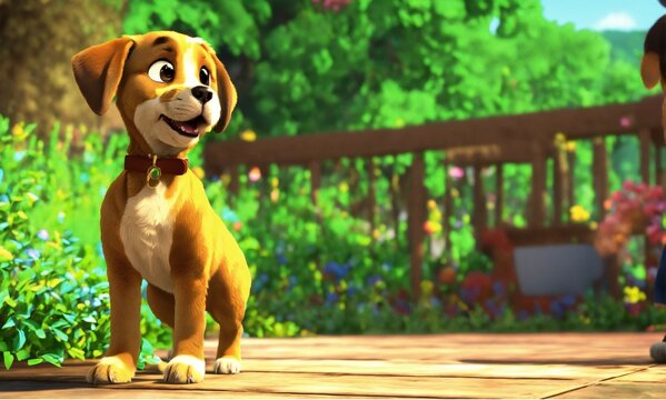 G&uuml;zel yeşil bir &ccedil;iftlikte k&ouml;pek ,kuzu, inek ,at ,domuz mutlu şekilde yayılıyorlar. 3d cartoon animation.