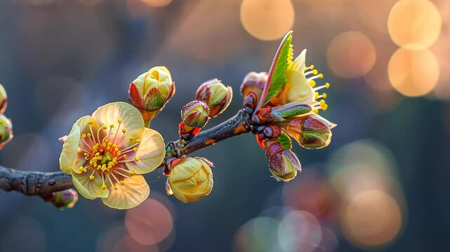 Initial blooms of spring flowers captured at dawn in a vibrant, natural setting
