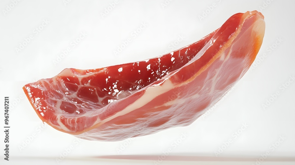 Poster 7. **a 3d render of a slice of ham falling, its glazed surface and texture vividly contrasting with 