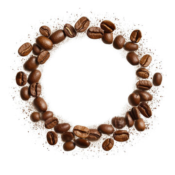 coffee beans circle frame isolated on transparent background, creative design element, PNG