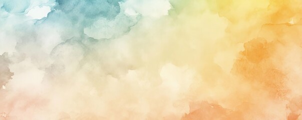 Obraz premium A vibrant watercolor background featuring soft hues of blue, orange, and yellow, perfect for design and creative projects.