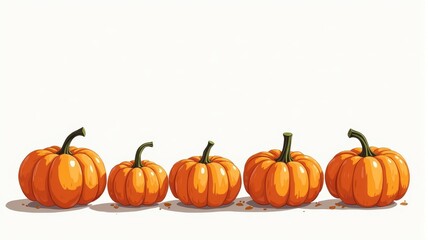Obraz premium Cute Pumpkin Illustration - Row of Pumpkins on White Background for Autumn, Halloween, and Thanksgiving Designs