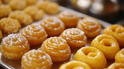 Golden ladoos and syrupy jalebis in a close-up, showing the sweet richness and traditional joy of Indian desserts.