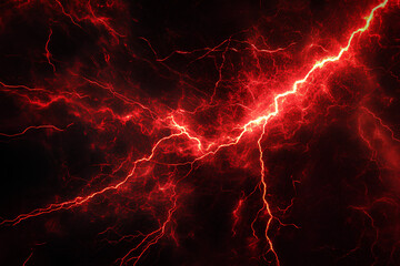 A vibrant display of red lightning bolts against a dark background, showcasing energy and power.