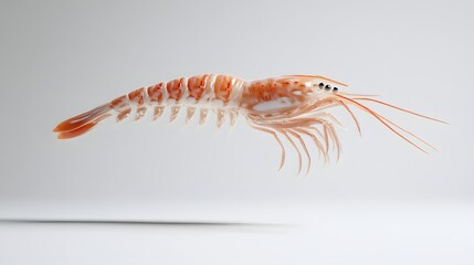 24. **A 3D render of a falling langoustine, its elongated body and delicate features contrasted with a pure white backdrop