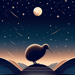 Kiwi Bird Under Starry Night Sky