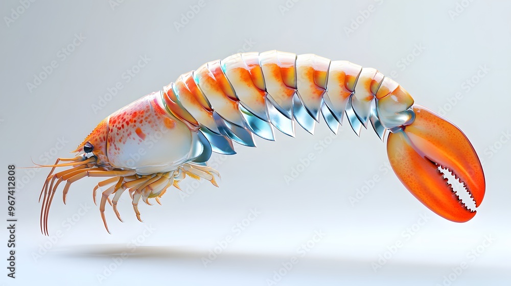 Aufkleber 28. **a 3d render of a falling lobster tail, its segmented shell and vibrant color highlighted again