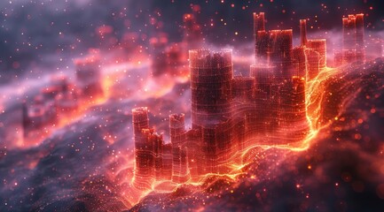 Abstract Cityscape in Fiery Glow.
