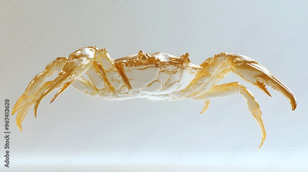 Poster 31. **a 3d render of a falling soft-shell crab, its delicate texture and golden color detailed again