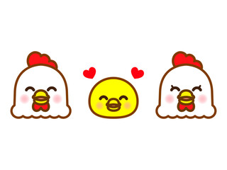 かわいいニワトリの親子の顔アイコンイラスト素材