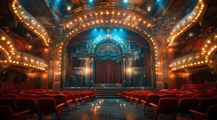 Obraz premium Empty Theater with Red Seats and Stage.