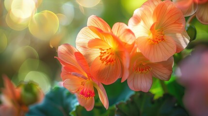 Fototapeta premium Close up view of Begonia Tuberhybrida flower in sunlight