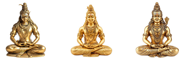 Obraz premium Set of Lord Shiva idol made of gold, Isolated on white or transparent background