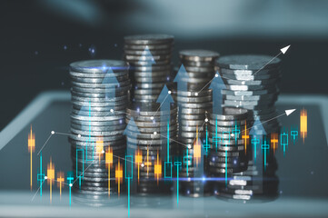 interests rate and trading opportunity in financial and investment concept, stack of silver and...