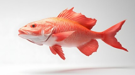 Fototapeta premium 35. **A 3D render of a whole red snapper falling, its vibrant red skin and detailed scales highlighted against a flawless white surface