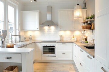 Cozy white kitchen with minimalistic decor and inviting atmosphere