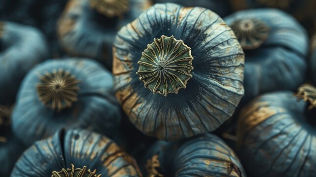 Close up View of Opium Poppy Capsules